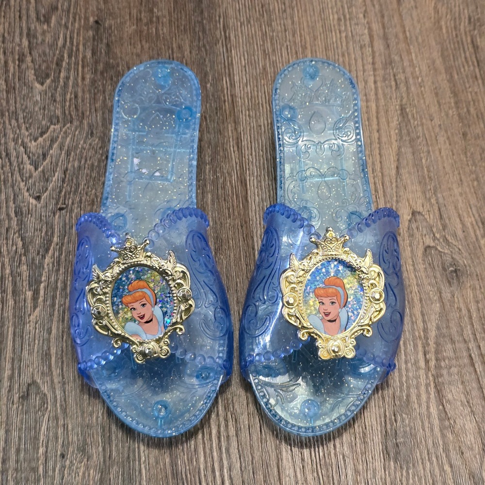 Disney Cinderella Dress Up Jelly Shoes Girls OS Blue Glitter Princess Play Heel